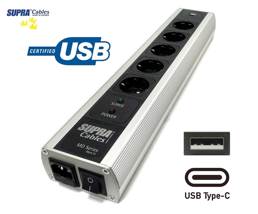 SUPRA Mains Block MD05-EU/SP s USB A/C SWITCH